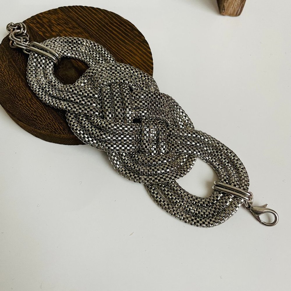 Wide Mesh Braided Statement Bracelet 8”